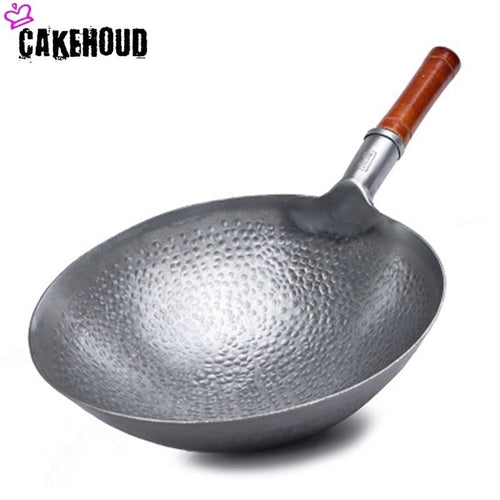 CAKEHOUD High Quality Chinese Iron Pot Household Traditional Handmade Iron Wok Without Oil Smoke Uncoated Non-stick Wok Cookware