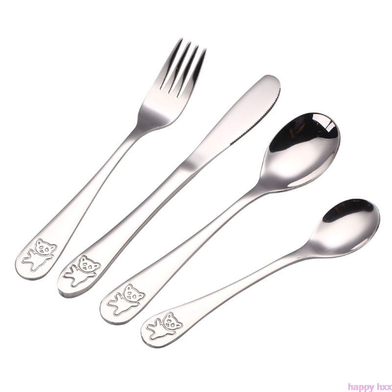 4pcs/set Baby Teaspoon Spoon Food Feeding Fork Knife Utensils Set Stainless Steel Kids Learning Eating Habit Children Tableware